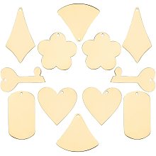 SUNNYCLUE 1 Box 6 Patterns Stainless Steel Charms Flat Metal Charms Blank Stamping Tag Alloy Pendant Heart Kite Flower Shape Jewelry Making for DIY Supplies Accessories, Golden