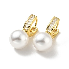 Honeyhandy Plastic Pearl Dangle Stud Earrings with Clear Cubic Zirconia, Brass Hinged Earrings for Women, Lead Free & Cadmium Free & Nickel Free, Real 18K Gold Plated, 26mm, Pin: 1mm