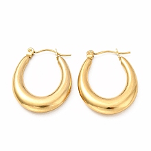 Honeyhandy Ion Plating(IP) 304 Stainless Steel Chunky Oval Hoop Earrings for Women, Golden, 26x20x4mm, Pin: 0.7mm