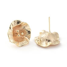 Honeyhandy Brass Stud Earring Findings, Flower, Nickel Free, Real 18K Gold Plated, 18.5x18mm, Hole: 1mm, Pin: 0.7mm