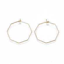 Honeyhandy Brass Hoop Earring Findings, Wine Glass Charms Findings, Octagon, Nickel Free, Real 18K Gold Plated, 20 Gauge, 30~31x28x0.8mm, Pin: 0.8mm