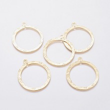 Honeyhandy 201 Stainless Steel 2-Loop Link Pendants, Ring with Flower, Golden, 43x38.5x0.6mm, Hole: 1.6mm and 2mm