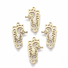 Honeyhandy 201 Stainless Steel Links connectors, Laser Cut, Sea Horse, Golden, 20.5x11x1mm, Hole: 1.4mm