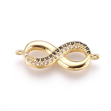 Honeyhandy Brass Micro Pave Cubic Zirconia Links, Infinity, Mixed Color, Real 18K Gold Plated, 8x22x2mm, Hole: 1.2mm