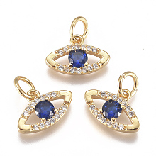 Honeyhandy Brass Micro Pave Cubic Zirconia Charms, with Jump Ring, Long-Lasting Plated, Eye, Blue, Real 18K Gold Plated, 8x12x2mm, Hole: 3mm