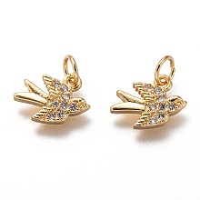 Honeyhandy Brass Micro Pave Clear Cubic Zirconia Charms, Long-Lasting Plated, with Jump Ring, Bird, Golden, 9x12x2mm, Hole: 3mm