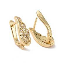 Honeyhandy Rack Plating Brass Micro Pave Cubic Zirconia Hoop Earring Findings with Latch Back Closure, with Vertical Loops, Wings, Cadmium Free & Lead Free, Real 18K Gold Plated, 18x7x11mm, Hole: 1.2mm, Pin: 1mm