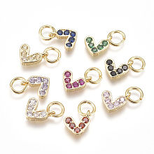 Honeyhandy Brass Micro Pave Cubic Zirconia Charms, with Jump Ring, Long-Lasting Plated, Real 18K Gold Plated, Heart, Mixed Color, 6x8x2mm, Hole: 3mm