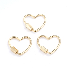 Honeyhandy Brass Screw Carabiner Lock Charms, for Necklaces Making, Heart, Real 18K Gold Plated, 21.5x24x2mm, Screw: 7.5x4x4.5mm