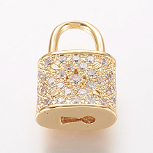 Honeyhandy Brass Micro Pave Cubic Zirconia Pendants, Padlock, Golden, 18.5x11.5x6mm, Hole: 5.5x6.5mm