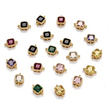 Honeyhandy Real 18K Gold Plated Brass Micro Pave Cubic Zirconia Links Connectors, Long-Lasting Plated, Square, Mixed Color, 11.5x7x4mm, Hole: 1.2mm