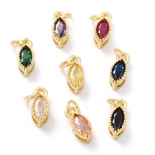 Honeyhandy Real 18K Gold Plated Brass Micro Pave Cubic Zirconia Charms, with Jump Ring, Long-Lasting Plated, Horse Eye, Mixed Color, 9x4x3.5mm, Jump Ring: 4x0.5mm, 2.5mm Inner Diameter