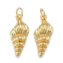 Honeyhandy Brass Pendants, with Jump Rings, Long-Lasting Plated, Shell Shape, Real 18K Gold Plated, 19x8.5x5mm, Hole: 3mm