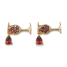 Honeyhandy Brass Micro Pave Red Cubic Zirconia Pendants, Long-Lasting Plated, Wine Cup with Teardrop, Real 18K Gold Plated, 21x22x3mm, Hole: 1mm