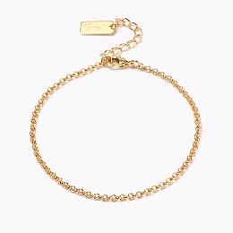 Honeyhandy Brass Rolo Chain Bracelets, with Lobster Claw Clasps, Long-Lasting Plated, Word Hand Made, Real 18K Gold Plated, 7 inch(17.8cm)