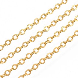 Honeyhandy Brass Cable Chains, Soldered, with Spool, Flat Oval, Golden, 2x1.8x0.2mm, about 9.84 Feet(3m)/Roll