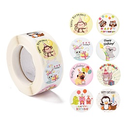 Honeyhandy Birthday Themed Pattern Self-Adhesive Stickers, Roll Sticker, for Party Decorative Presents, Colorful, 2.5cm, about 500pcs/roll