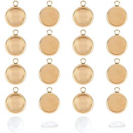 UNICRAFTALE About 30 Sets 8mm Flat Round Pendant Bezels with Cabochons Stainless Steel Charms Pendant Cabochon Settings for DIY Jewelry Making, Golden