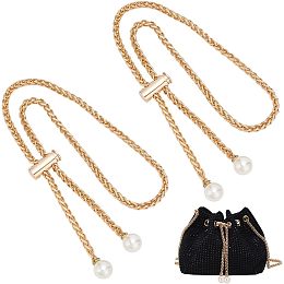 WADORN 2pcs Rhinestone Bucket Bag Drawstring Replacement, 25.5 Inch Detachable Metal Pull String with Slide String Keeper Women Bling Bucket Purse Drawstring Chain with Bead Handbag Adjust Drawstring