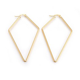 Honeyhandy 201 Stainless Steel Angular Hoop Earrings, with 304 Stainless Steel Pin, Hypoallergenic Earrings, Rhombus, Golden, 12 Gauge, 67x43x2mm, Pin: 1mm