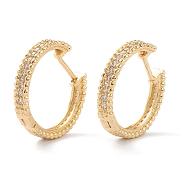 Honeyhandy Brass Micro Pave Clear Cubic Zirconia Huggie Hoop Earrings, Long-Lasting Plated, Ring, Real 18K Gold Plated, 4x23mm, Pin: 1mm