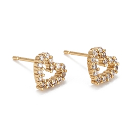 Honeyhandy Heart Sparkling Cubic Zirconia Stud Earrings for Girl Women, Lead Free & Nickel Free & Cadmium Free, Brass Micro Pave Cubic Zirconia Earrings, Real 18K Gold Plated, 7.5x8mm, Pin: 0.8mm