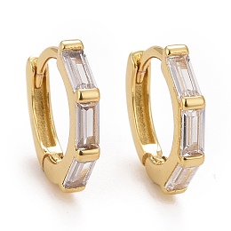 Honeyhandy Clear Cubic Zirconia Rectangle Hoop Earrings, Rack Plating Brass Jewelry for Women, Cadmium Free & Lead Free & Nickle Free, Real 18K Gold Plated, 12x12.5x2mm, Pin: 0.8mm