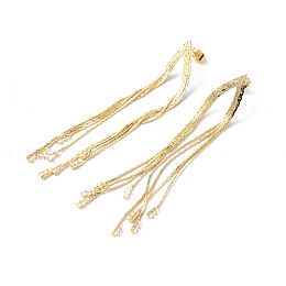 Honeyhandy Brass Chain Tassel Dangle Stud Earrings for Women, Real 18K Gold Plated, 75~76x13mm, Pin: 0.8mm