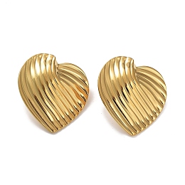 Honeyhandy Ion Plating(IP) 304 Stainless Steel Heart Ear Studs for Women, Real 18K Gold Plated, 31x27.5mm