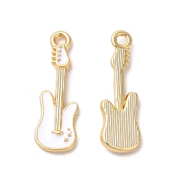 Honeyhandy Alloy Enamel Pendants, Cadmium Free & Nickel Free & Lead Free, Golden, Guitar Charm, White, 27.5x9x2.7mm, Hole: 1.8mm