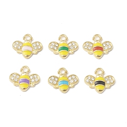 Golden Plated Alloy Enamel Charms, with Rhinestone, Bee Charm, Mixed Color, 12.5x14.5x2.5mm, Hole: 2mm