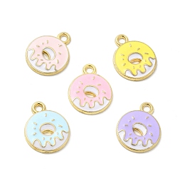 Honeyhandy Alloy Enamel Pendants, Donut Charm, Golden, Mixed Color, 19x15x2mm, Hole: 2mm