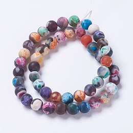 Honeyhandy Natural Agate Bead Strands, Dyed & Heated, Frosted, Round, Mixed Color, 8mm, Hole: 1mm, about 48pcs/strand, 14.96 inch(38cm)