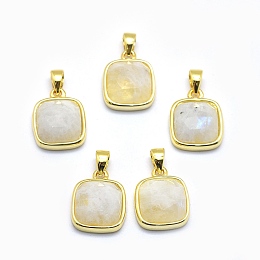 Honeyhandy Natural Moonstone Pendants, with Golden Tone Brass Findings, Square, Faceted, 13x11x5mm, Hole: 3.5x5.5mm