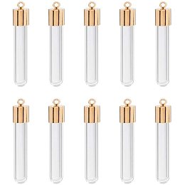 PH PandaHall 20 pcs Long Clear Glass Bottles Hanging Tube Wish Bottles with 20 pcs Golden Metal Caps for Earring Necklace Pendant Jewelry Making