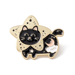 Honeyhandy Cat Star Enamel Pin, Animal Alloy Badge for Backpack Clothes, Golden, Black, 25x30.5x1.5mm, Pin: 1mm