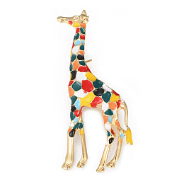 Honeyhandy Golden Plated Alloy Brooches, Enamel Pin, Giraffe, Colorful, 59.5x25.5x8.5mm, Pin: 0.8mm