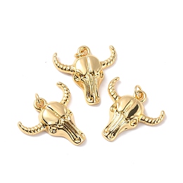 Honeyhandy Rack Plating Brass Pendants, with Jump Ring, Long-Lasting Plated, Cow, Real 18K Gold Plated, 23x24x5mm, Jump Ring: 5x0.9mm, 3mm Inner Diameter