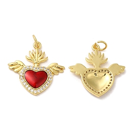 Honeyhandy Rack Plating Brass Pendants,  with Cubic Zirconia and Enamel, Lead Free & Cadmium Free, Long-Lasting Plated, Heart, Real 18K Gold Plated, 21.5x21.5x2.5mm, Hole: 3.5mm