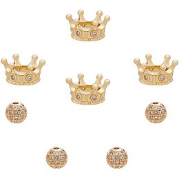 CHGCRAFT 8Pcs Cubic Zirconia Crown Beads Gold Plated Brass Micro Pave King Crown Spacer Beads Bracelet Connector Charm Beads for DIY Jewelry Making Crafts Design