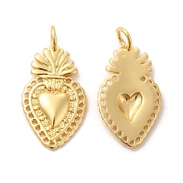 Honeyhandy Eco-Friendly Rack Plating Brass Pendants, Long-Lasting Plated, Lead Free & Cadmium Free, Sacred Heart Charm, Real 18K Gold Plated, 21.5x12.5x2mm, Hole: 3mm