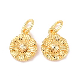 Honeyhandy Brass Charms, with Jump Ring, Cadmium Free & Lead Free, Sunflower, Real 18K Gold Plated, 11x8.5x2mm, Hole: 3mm