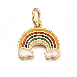 Honeyhandy Brass Enamel Charms, with Jump Rings, Rainbow, Golden, 10.5x11x1mm, Hole: 3.6mm