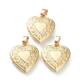 Honeyhandy Brass Locket Pendants, Photo Frame Pendants for Necklaces, Long-Lasting Plated, Heart with Bowknot, Real 18K Gold Plated, 22.5x19.5x5.5mm, Hole: 4x3mm, 13.5x11mm Inner Diameter