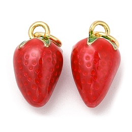 Honeyhandy Brass Enamel Charms, with Jump Rings, Real 18K Gold Plated, Cadmium Free & Lead Free, Long-Lasting Plated, Strawberry, Red, 14.5x8x8mm, Hole: 3mm