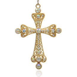 Honeyhandy Alloy Rhinestone Cross Big Pendants, Golden, Crystal AB, 101x71x7mm, Hole: 4mm