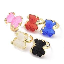 Honeyhandy Resin Rings, with Brass Micro Pave Cubic Zirconia Finding, Long-Lasting Plated, Real 18K Gold Plated, Cadmium Free & Lead Free, Mixed Color, 2.5mm, US Size 7 1/4(17.5mm)