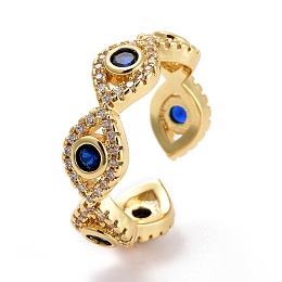 Honeyhandy Evil Eye Cubic Zirconia Cuff Ring, Real 18K Gold Plated Brass Open Ring for Women, Lead Free & Cadmium Free, Blue, US Size 6 1/2(16.9mm)