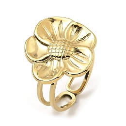 Honeyhandy 304 Stainless Steel Open Cuff Rings, Flower, Real 18K Gold Plated, US Size 6 1/2(16.9mm)