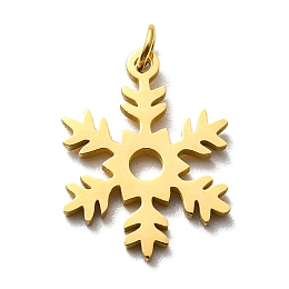 304 Stainless Steel Charms, with Jump Ring, Snowflake Charm, Real 14K Gold Plated, 13x10x1mm, Hole: 2mm